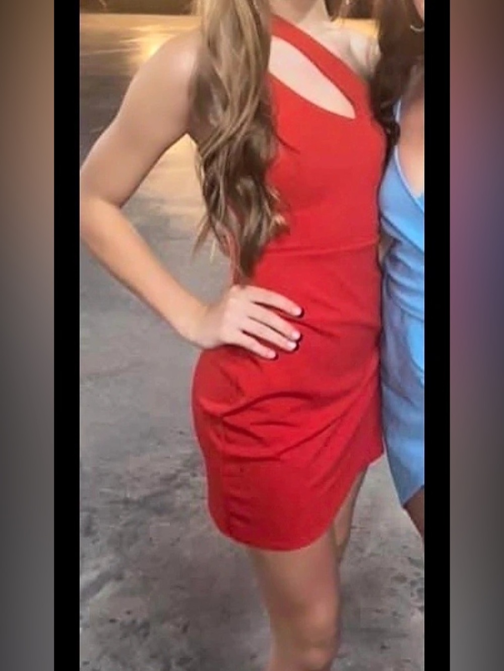 B.DARLIN One Shoulder Envelope Hem Mini Dress Red
